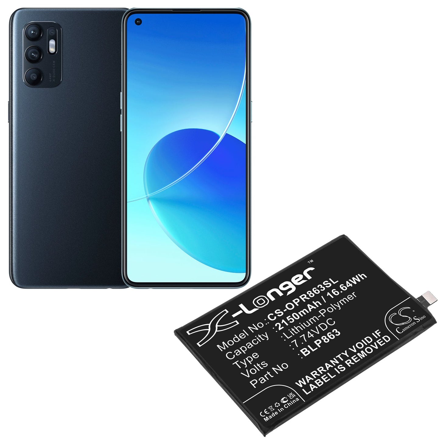 Replacement Battery for OPPO CPH2235 – Mobile, SmartPhone – 2150mAh / 16.64Wh / 7.74V