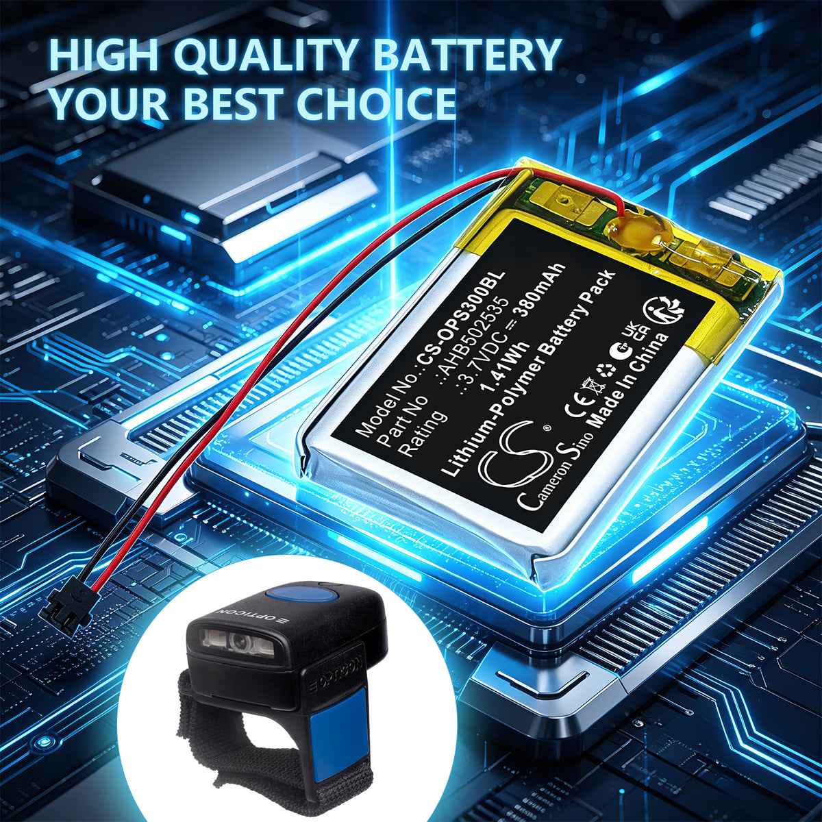 Replacement Battery for Opticon RS-3000 – Barcode Scanner – 380mAh / 3.7V