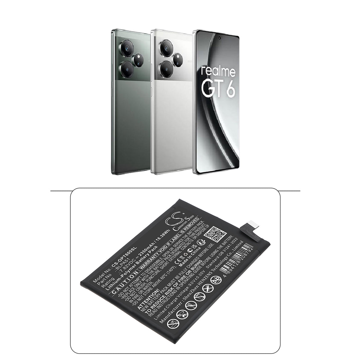 Replacement Battery for Realme | Oppo GT 6T – Mobile, SmartPhone – 2350mAh / 7.82V