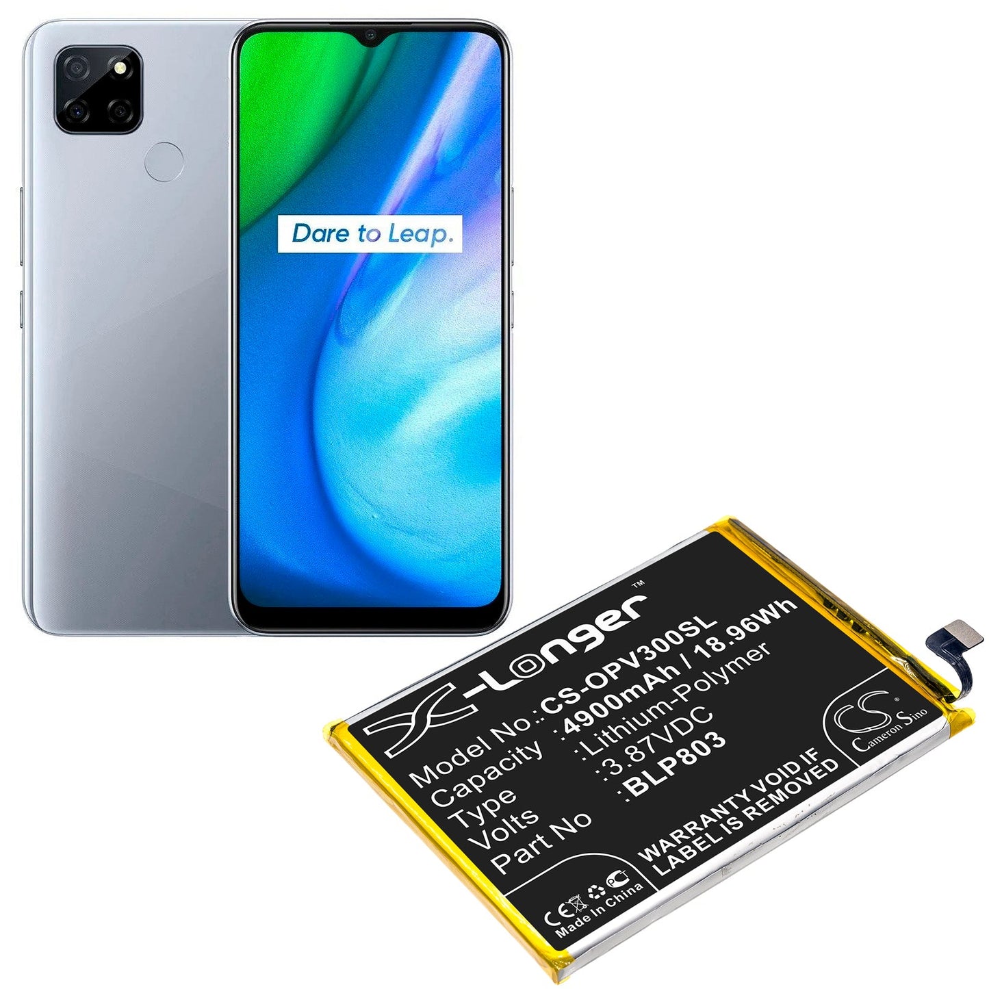 Replacement Battery for OPPO Realme V3 – Mobile, SmartPhone – 4900mAh / 18.96Wh / 3.87V