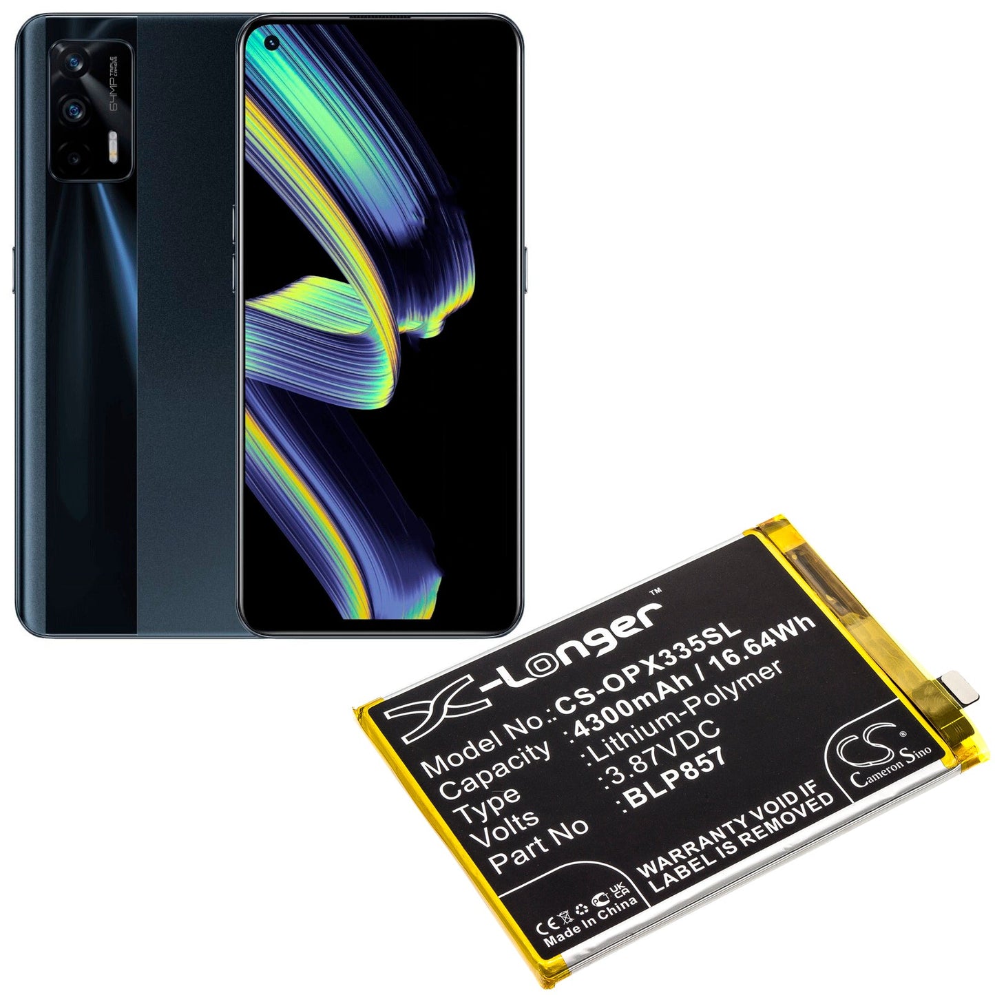 Replacement Battery for OPPO Realme GT Neo – Mobile, SmartPhone – 4300mAh / 16.64Wh / 3.87V
