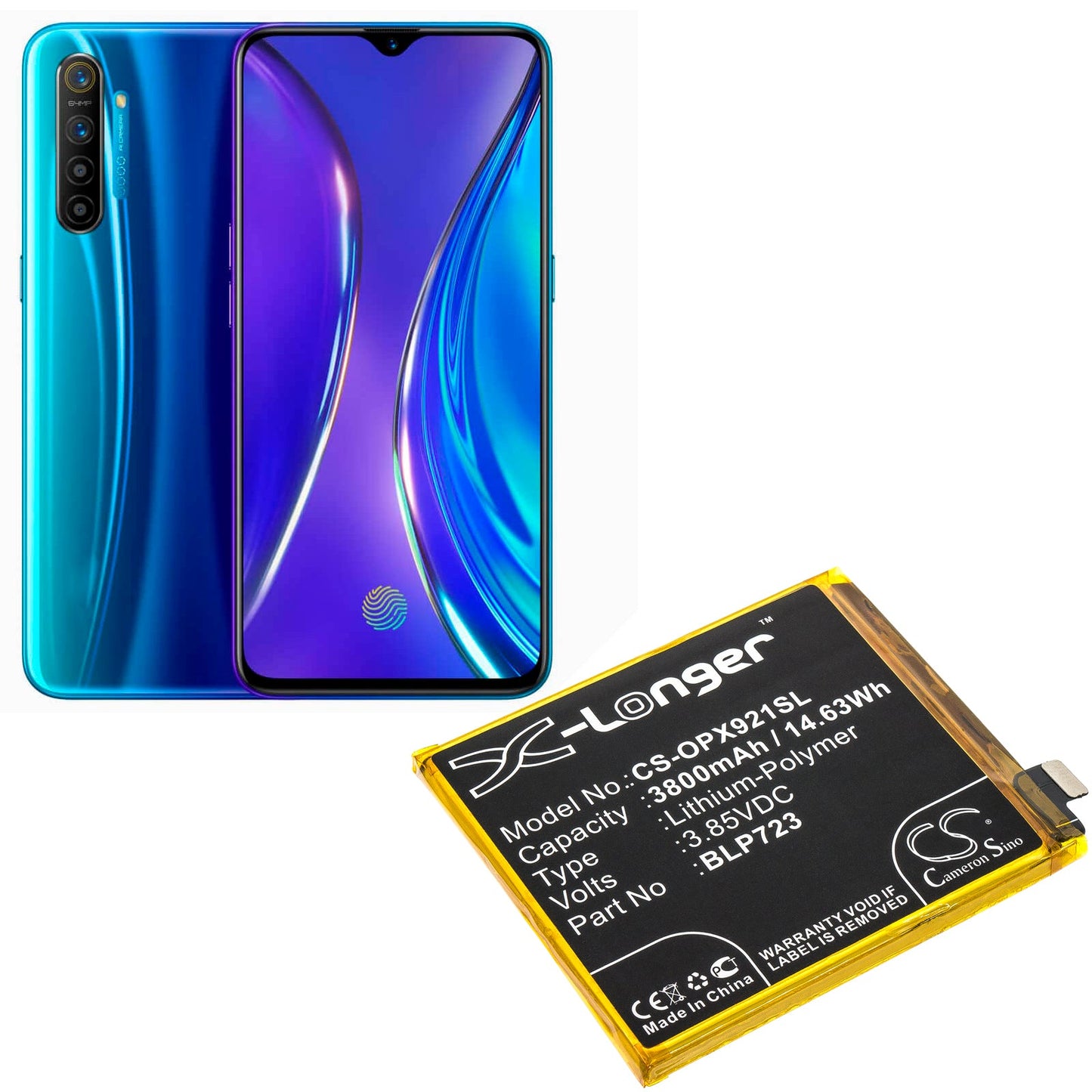 Replacement Battery for OPPO Realme XT – Mobile, SmartPhone – 3800mAh / 14.63Wh / 3.85V