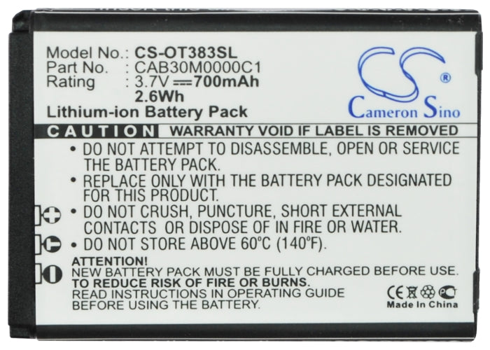 Replacement Battery for Alcatel Crystal – Mobile, SmartPhone – 700mAh / 2.59Wh / 3.7V