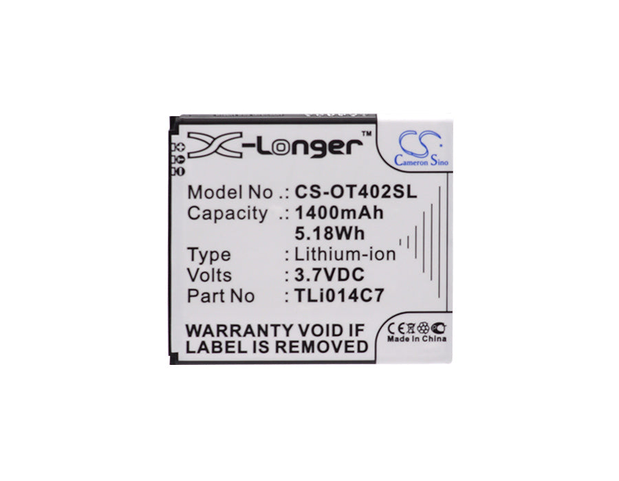 Replacement Battery for Alcatel One Touch Pixi First – Mobile, SmartPhone – 1400mAh / 5.18Wh / 3.7V