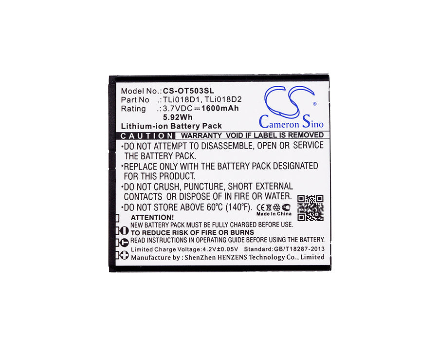 Replacement Battery for TCL One Touch Pop 3 (5) – Mobile, SmartPhone – 1600mAh / 5.92Wh / 3.7V