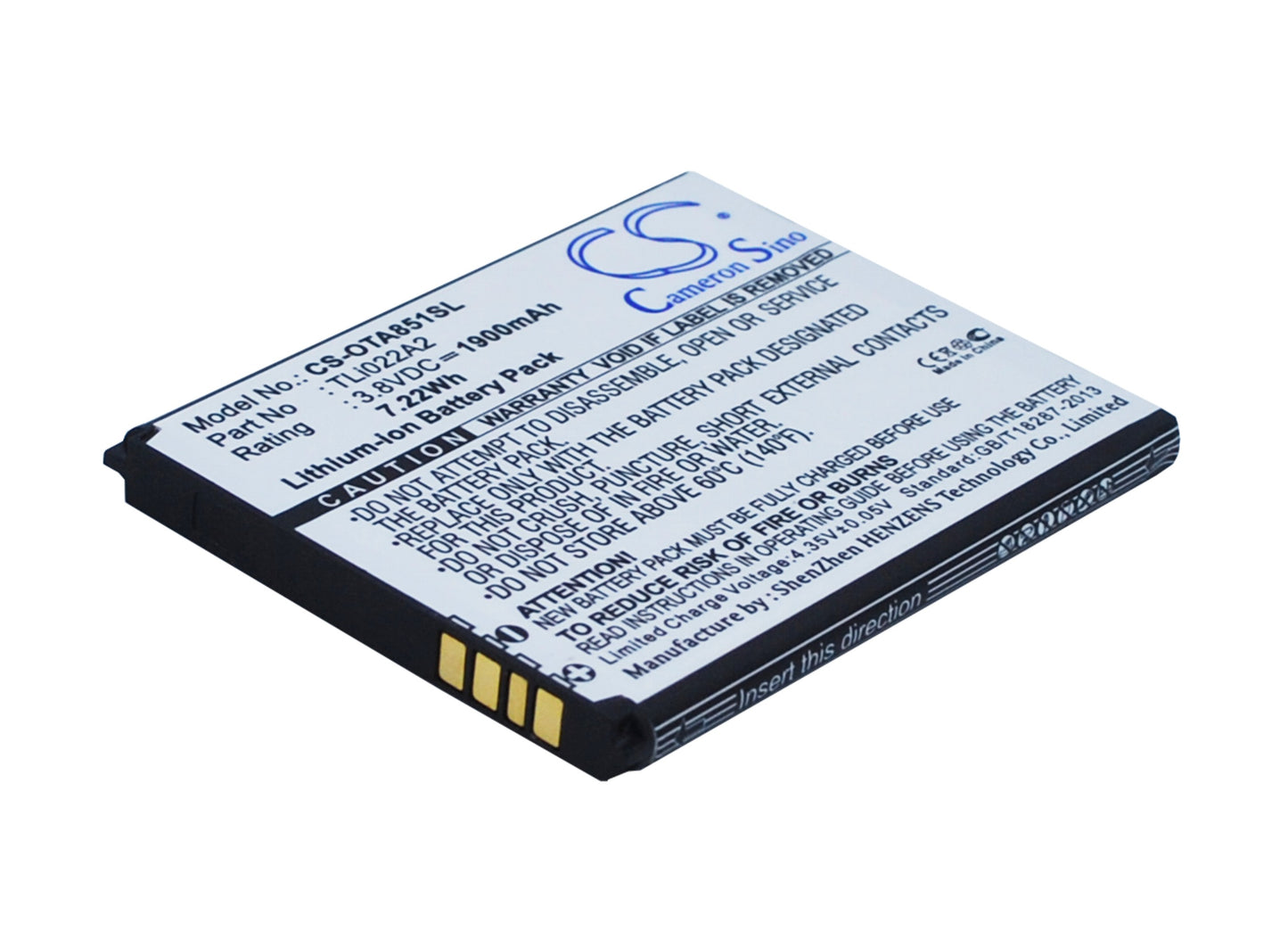 Replacement Battery for Alcatel One Touch Sonic – Mobile, SmartPhone – 1900mAh / 3.8V - image 1