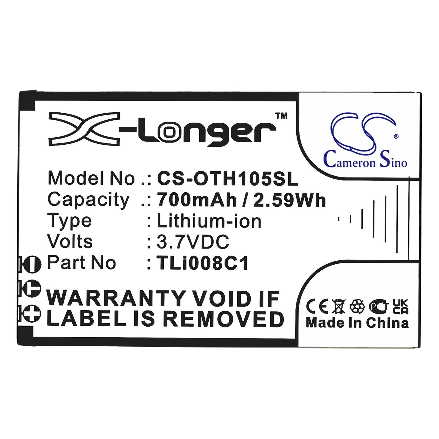 Replacement Battery for Alcatel OneTouch 1054 – Mobile, SmartPhone – 700mAh / 2.59Wh / 3.7V