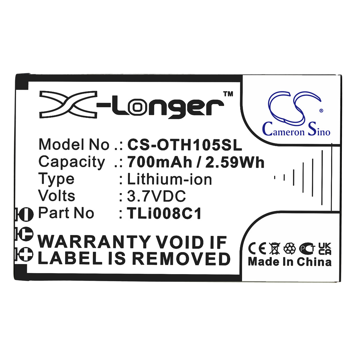 Replacement Battery for Alcatel OneTouch 1054 – Mobile, SmartPhone – 700mAh / 3.7V