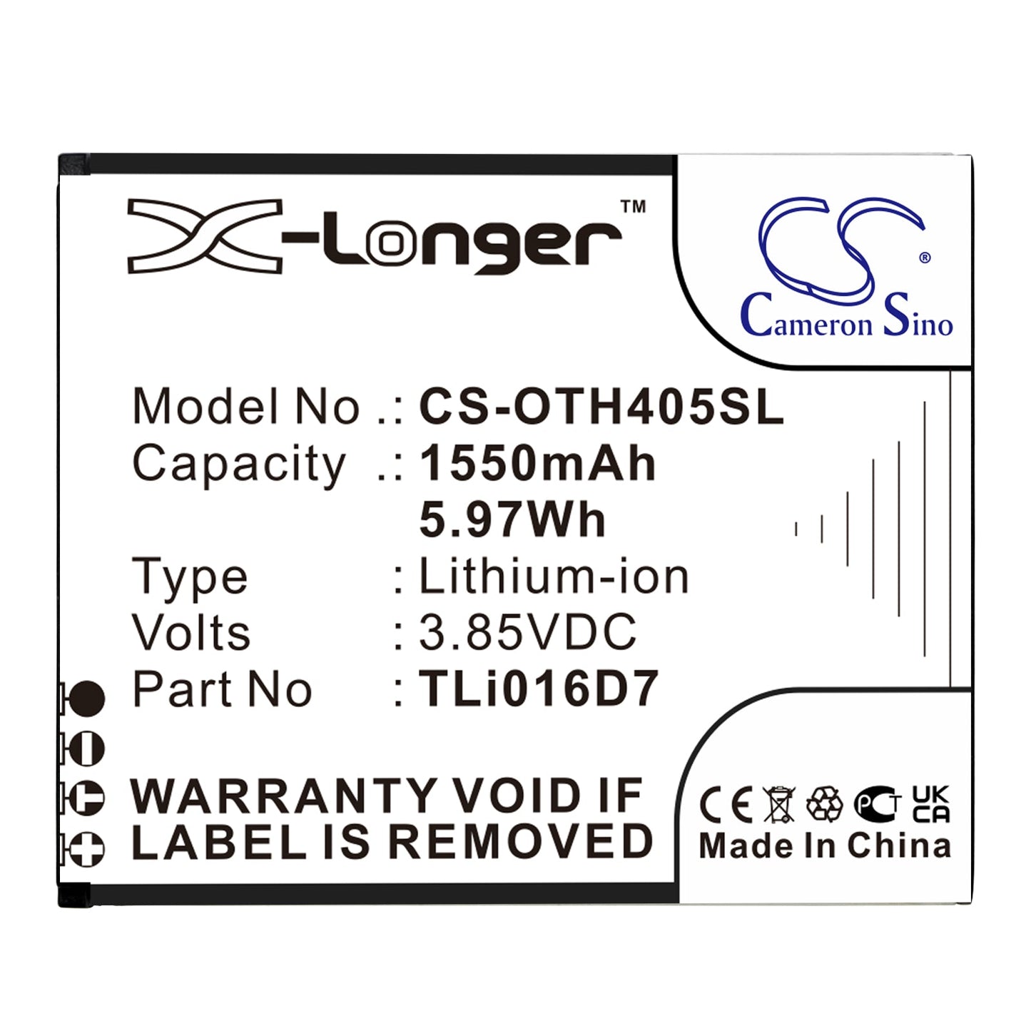 Replacement Battery for Alcatel OT-4055J – Mobile, SmartPhone – 1550mAh / 5.97Wh / 3.85V