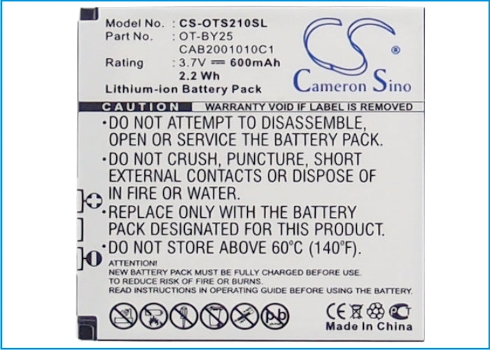 Replacement Battery for Alcatel One Touch 111 – Mobile, SmartPhone – 600mAh/2.22Wh / 3.7V