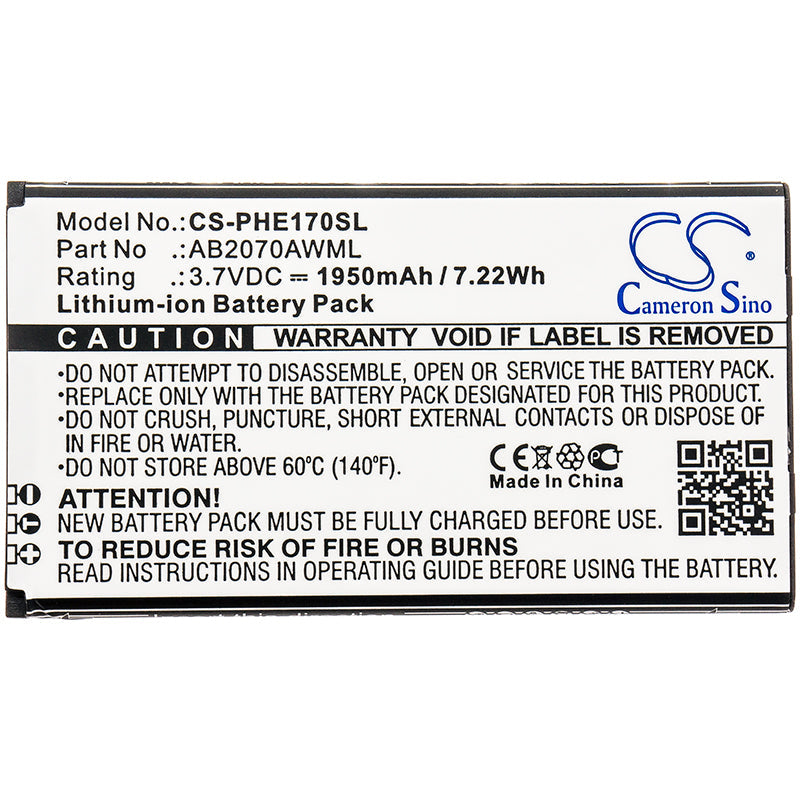 Replacement Battery for Philips CTE170 – Mobile, SmartPhone – 1950mAh / 7.22Wh / 3.7V