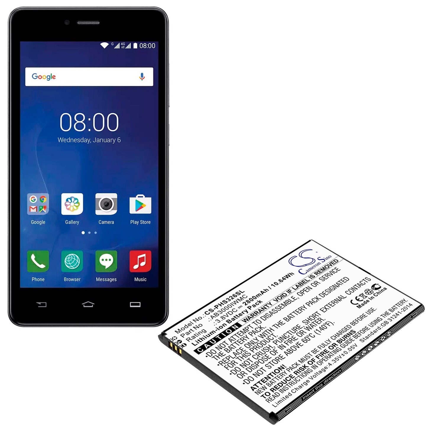 Replacement Battery for Philips CTS326 – Mobile, SmartPhone – 2800mAh / 10.64Wh / 3.8V