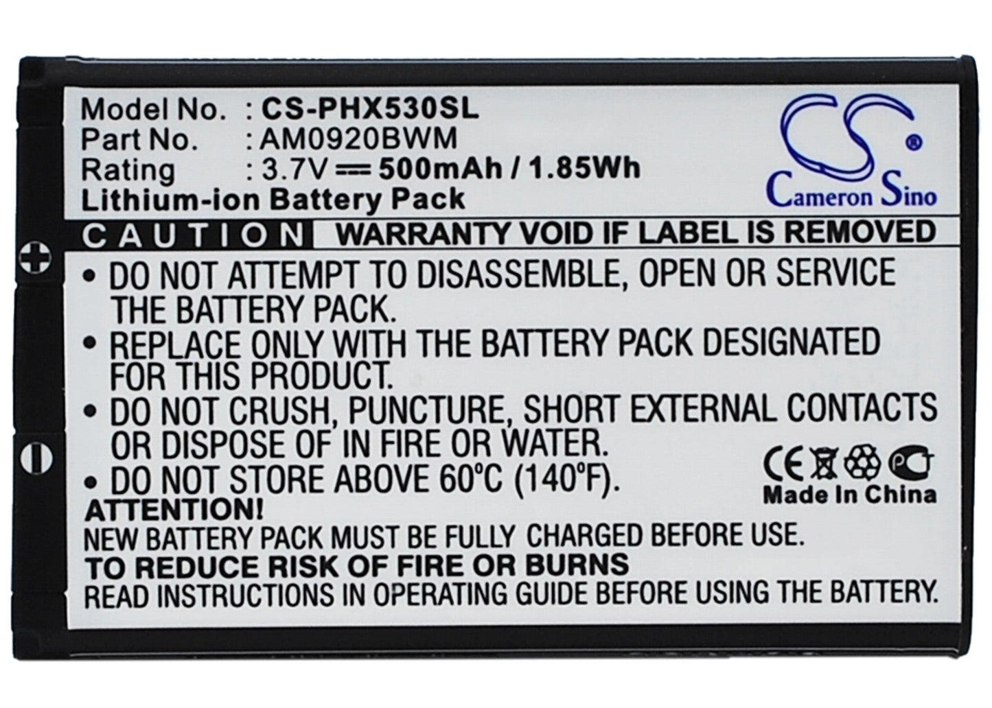 Replacement Battery for Philips 9@9Q – Mobile, SmartPhone – 500mAh / 1.85Wh / 3.7V