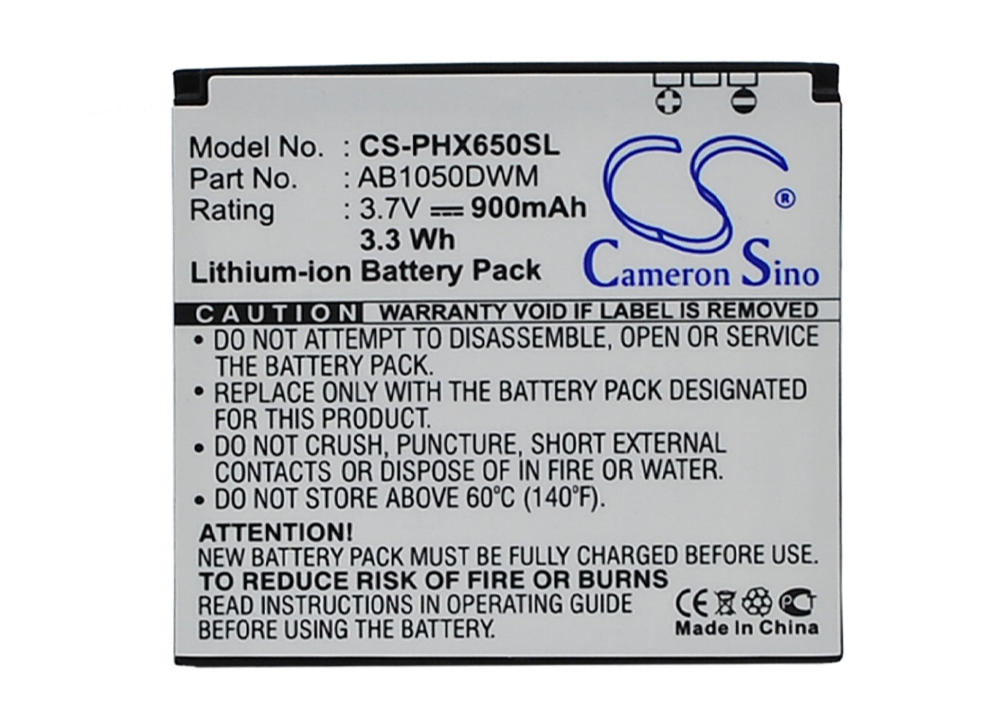 Replacement Battery for Philips Xenium X810 – Mobile, SmartPhone – 900mAh / 3.7V - image 1