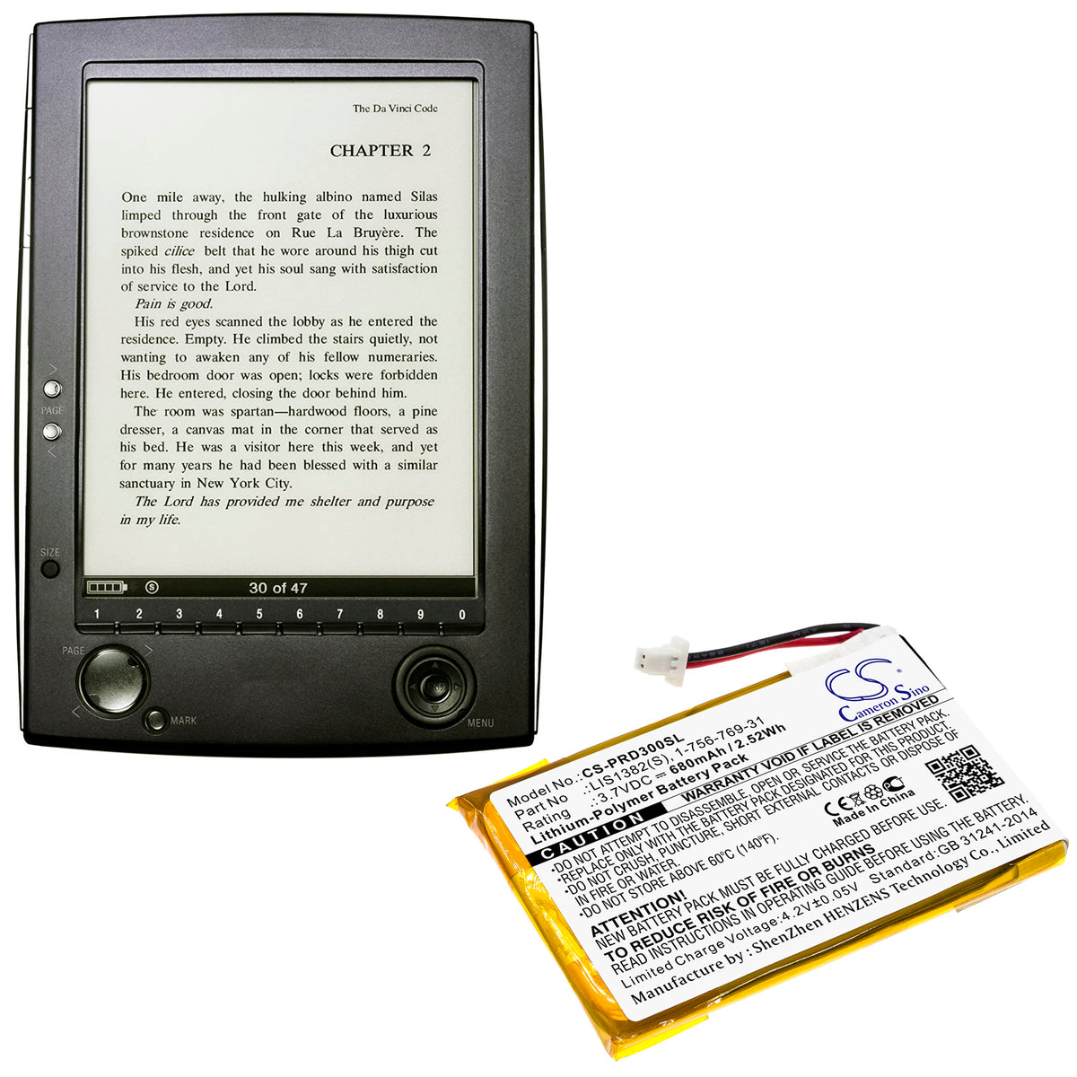 Replacement Battery for Sony PRS-300 – E-book, E-reader – 680mAh / 3.7V