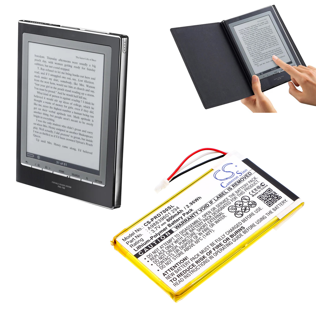Replacement Battery for Sony PRS-700 – E-book, E-reader – 800mAh / 3.7V