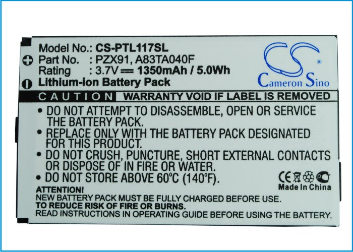 Replacement Battery for Pharos PZX91 – Mobile, SmartPhone – 1350mAh / 5.0Wh / 3.7V