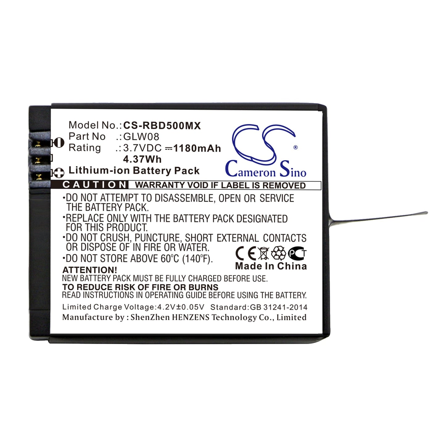 Replacement Battery for Rollei Actioncam 500 – Camera – 1180mAh / 4.37Wh / 3.7V