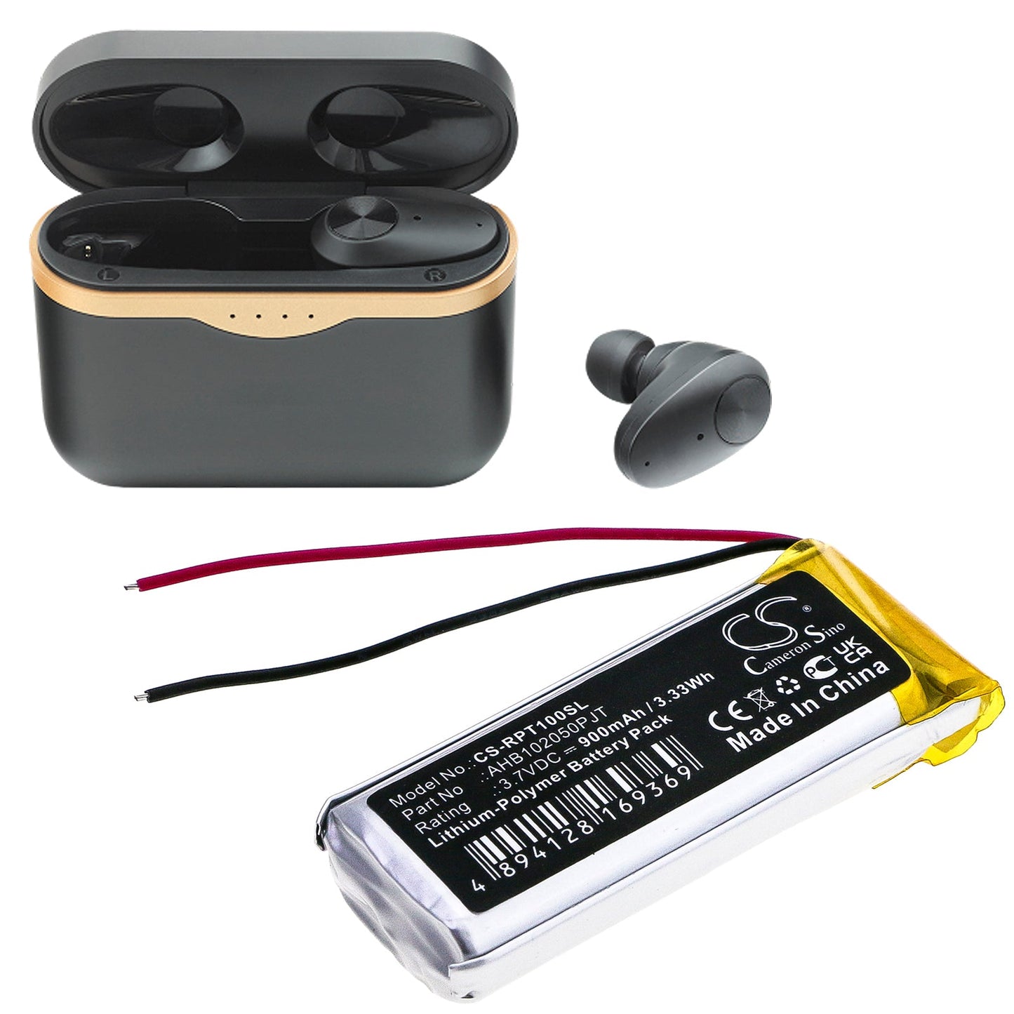 Replacement Battery for RAPOO Ti100 – Wireless Headset – 900mAh / 3.33Wh / 3.7V