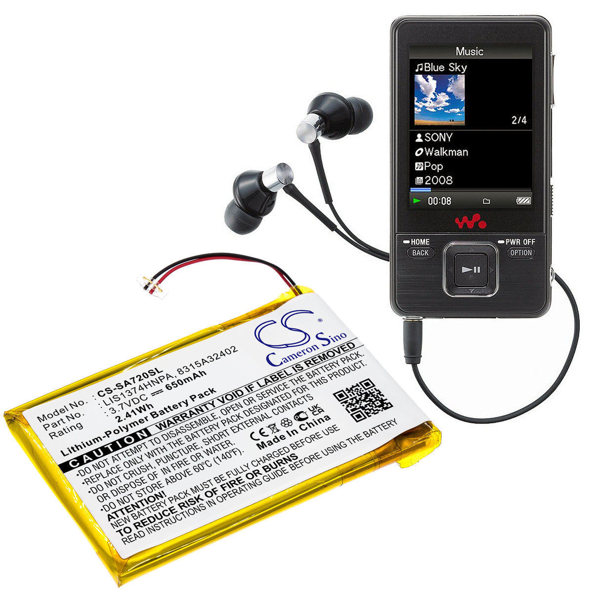 Replacement Battery for Sony NWZ-A720 – Media Player – 650mAh / 3.7V