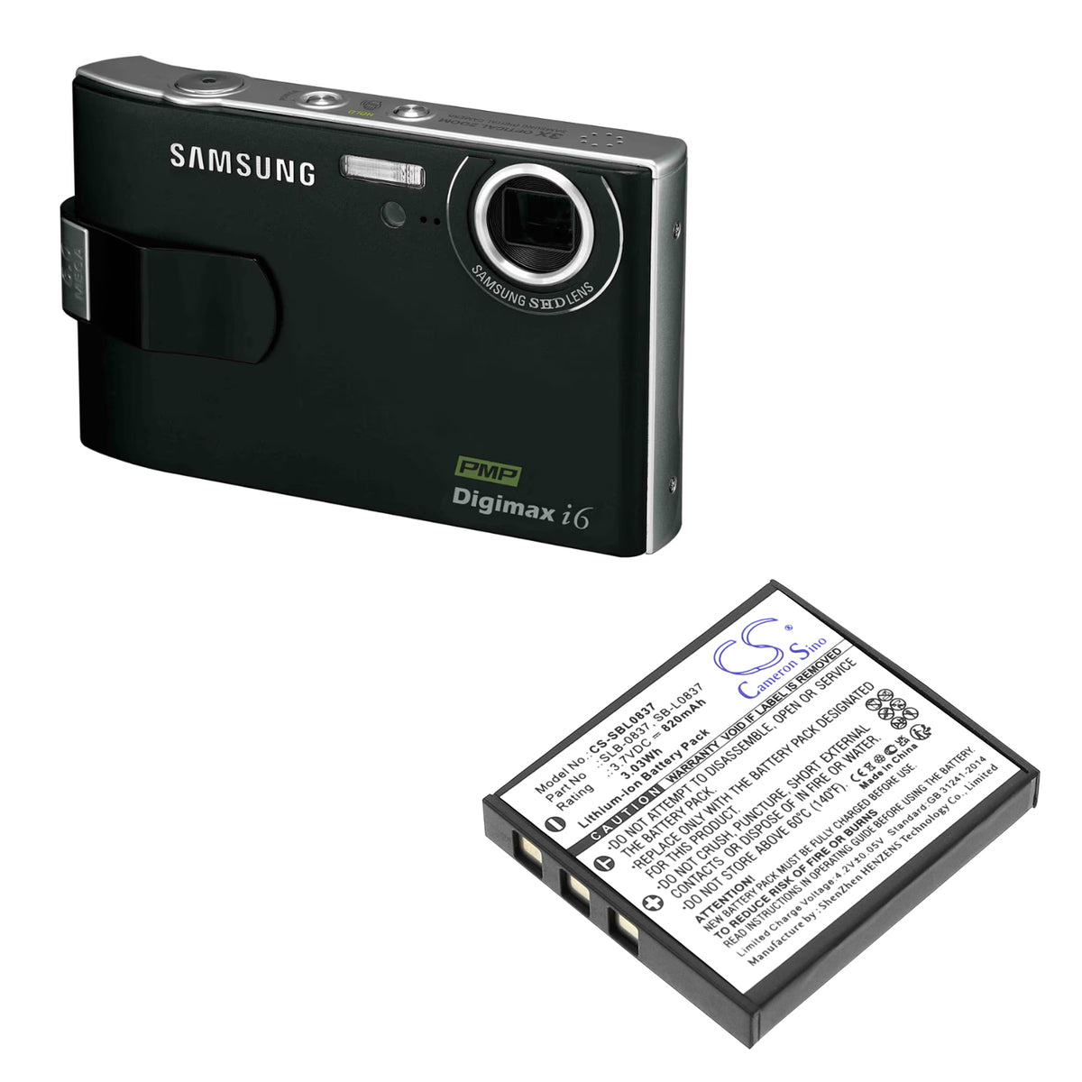 Replacement Battery for Samsung Digimax i6 PMP – Camera – 820mAh / 3.7V