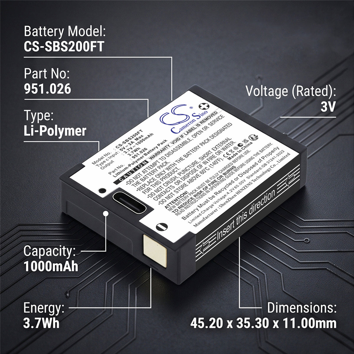 Replacement Battery for Suprabeam S2 – Flashlight – 1000mAh / 3.7V