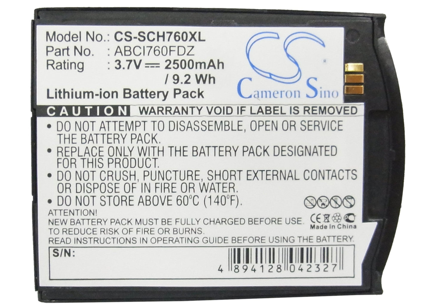 Replacement Battery for Verizon SCH-I760 – Mobile, SmartPhone – 2500mAh/9.25Wh / 3.7V