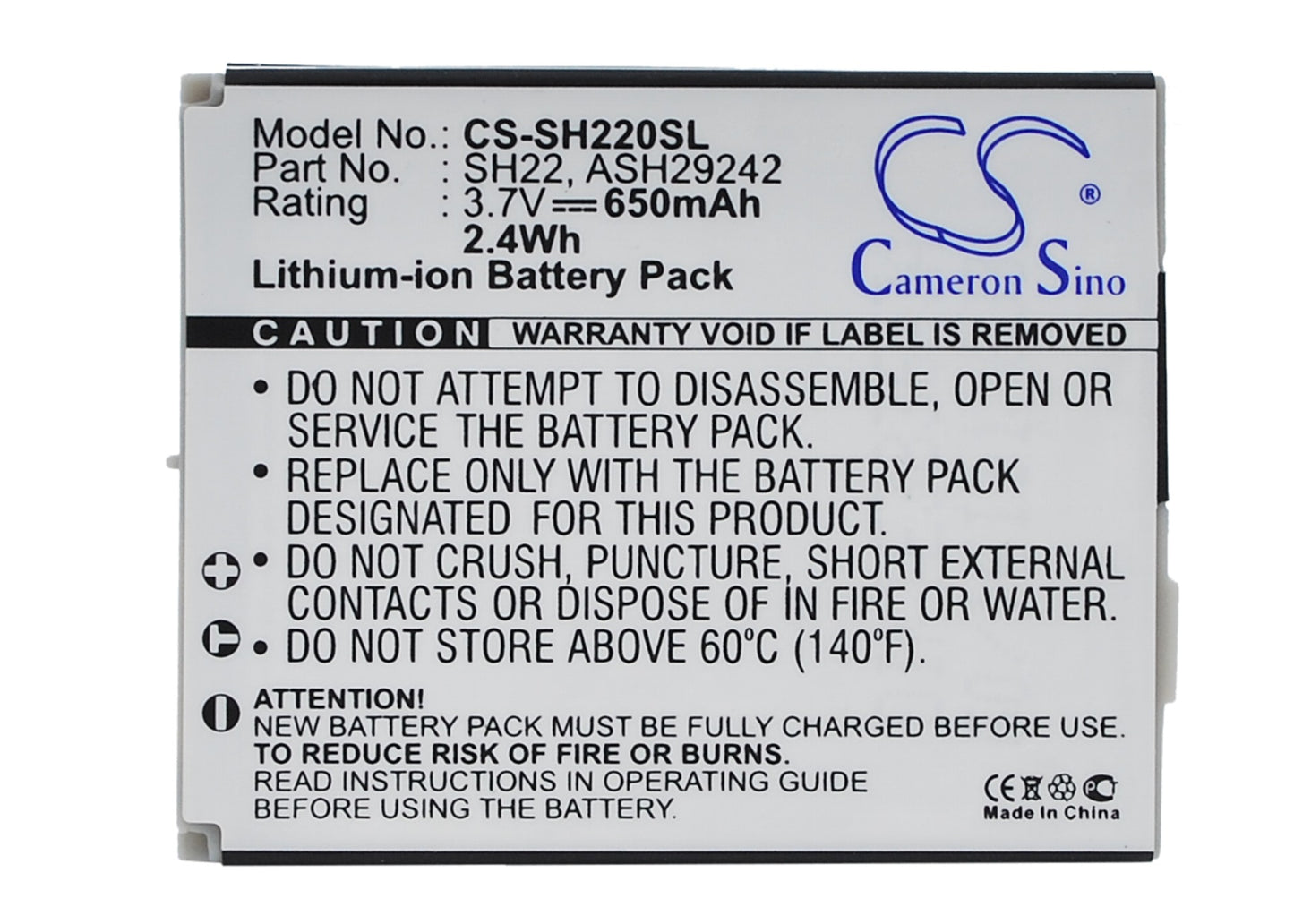 Replacement Battery for Sharp SH-06A – Mobile, SmartPhone – 650mAh / 3.7V - image 1