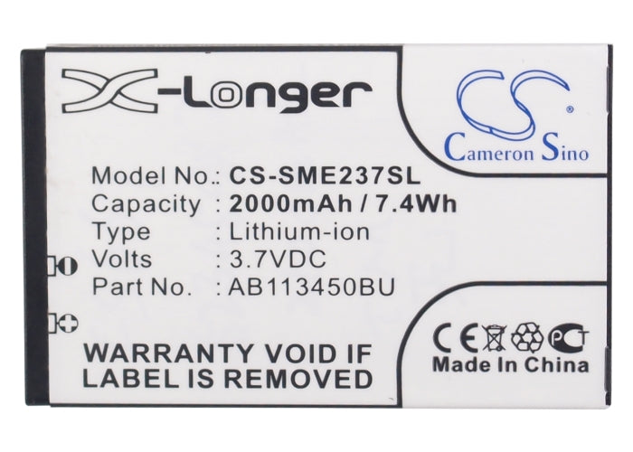 Replacement Battery for Samsung E2370 Solid – Mobile, SmartPhone – 2000mAh/7.4Wh / 3.7V