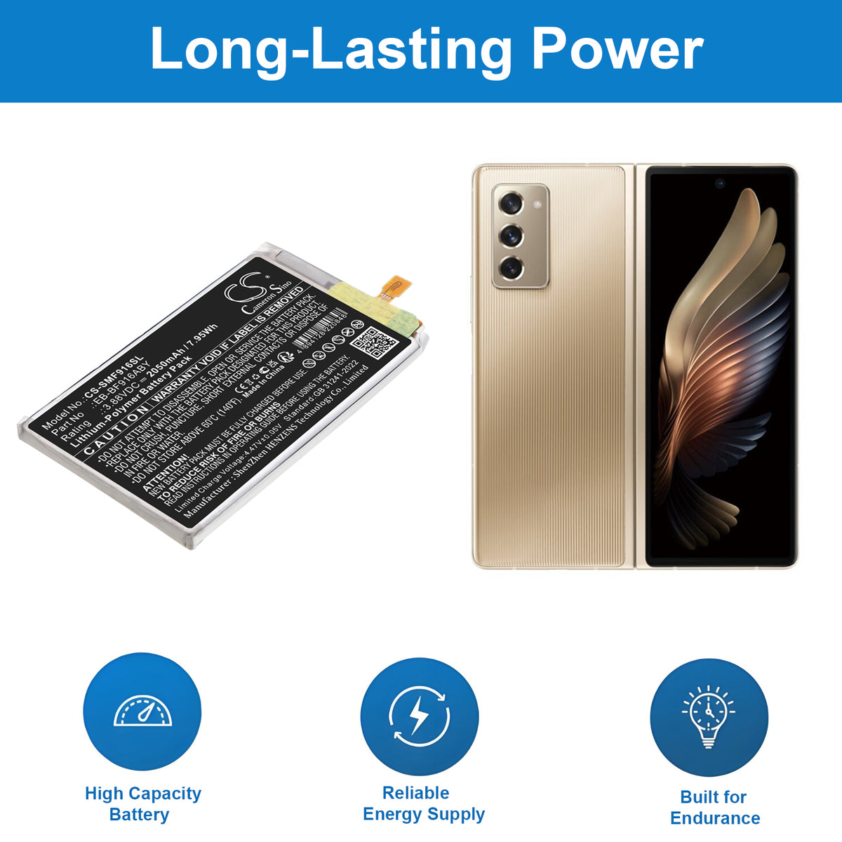 Replacement Battery for Samsung Galaxy W21 5G – Mobile, SmartPhone – 2050mAh / 3.88V