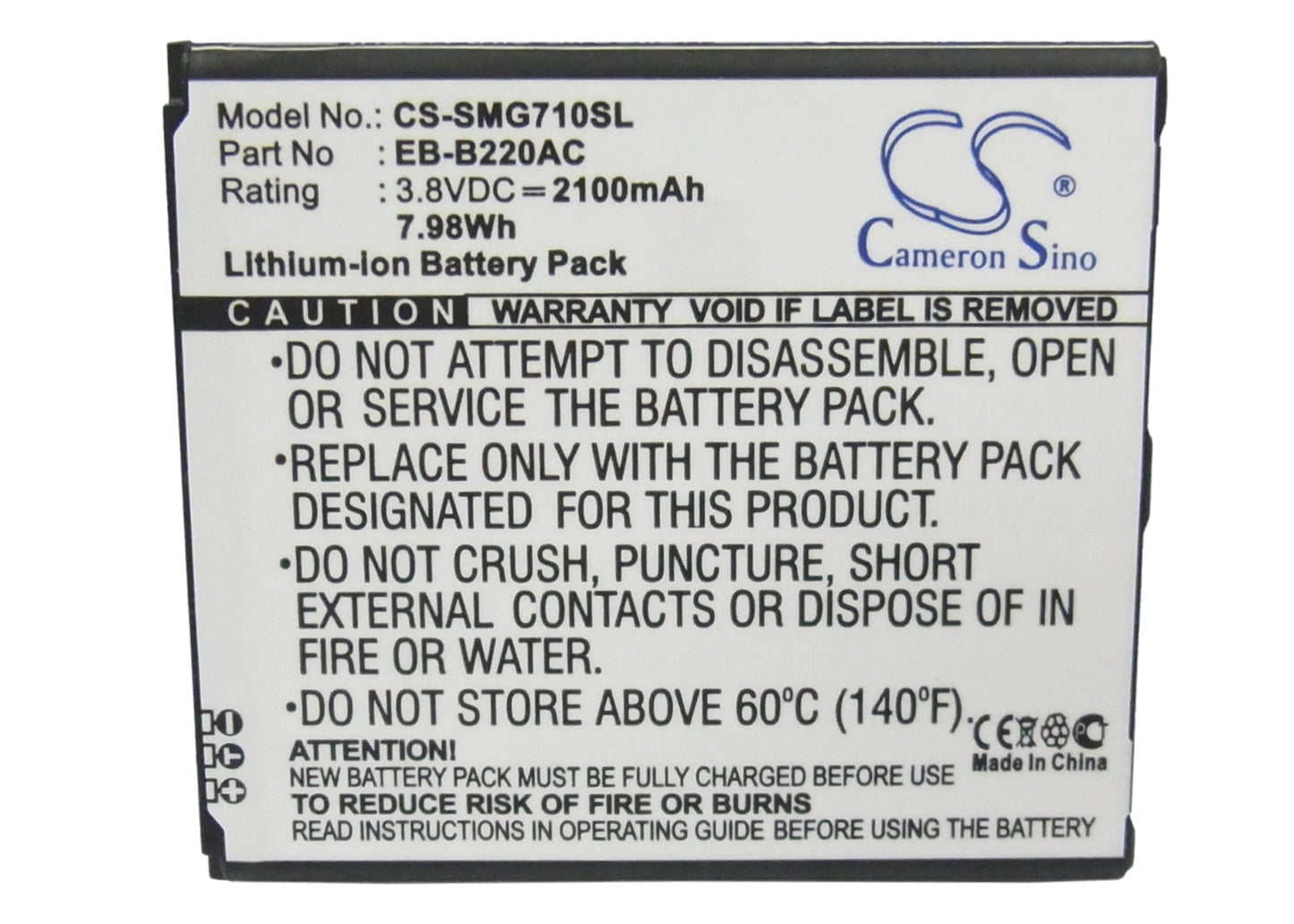 Replacement Battery for Samsung Galaxy Grand 2 – Mobile, SmartPhone – 2100mAh / 7.98Wh / 3.8V