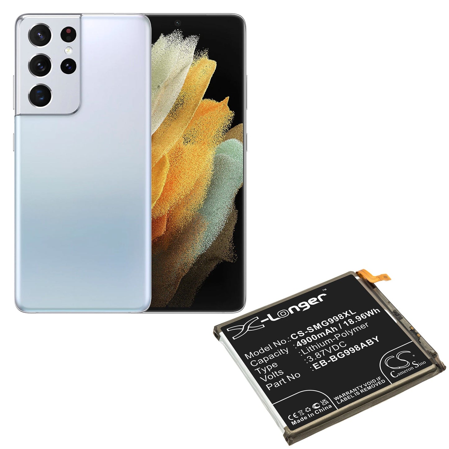 Replacement Battery for Samsung Galaxy S21 Ultra – Mobile, SmartPhone – 4900mAh / 18.96Wh / 3.87V