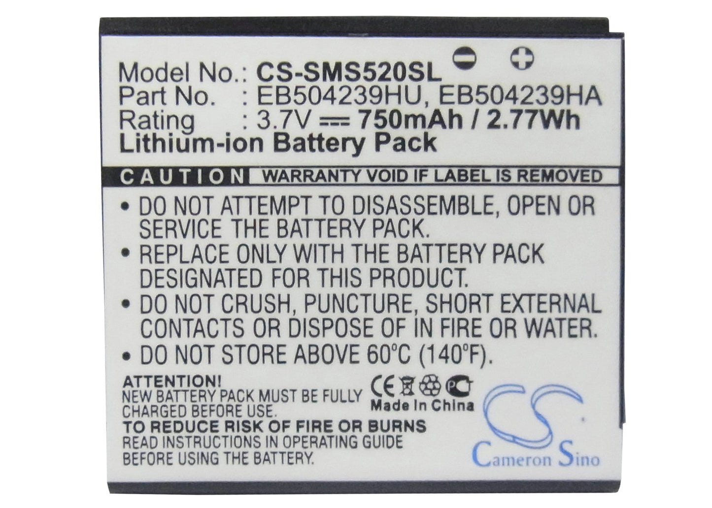 Replacement Battery for Samsung GT-S5200 – Mobile, SmartPhone – 750mAh / 3.7V