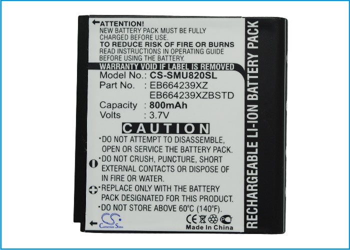 Replacement Battery for Samsung SCH-U820 – Mobile, SmartPhone – 800mAh / 3.7V - image 5