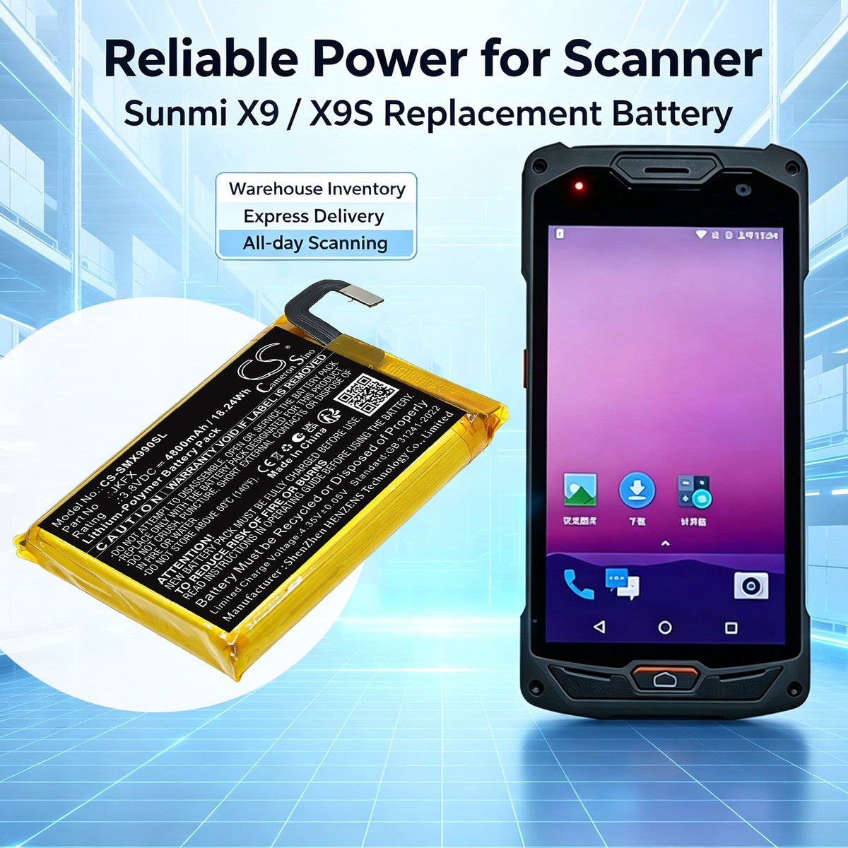 Replacement Battery for Sunmi X9 – Payment Terminal – 4800mAh / 3.8V