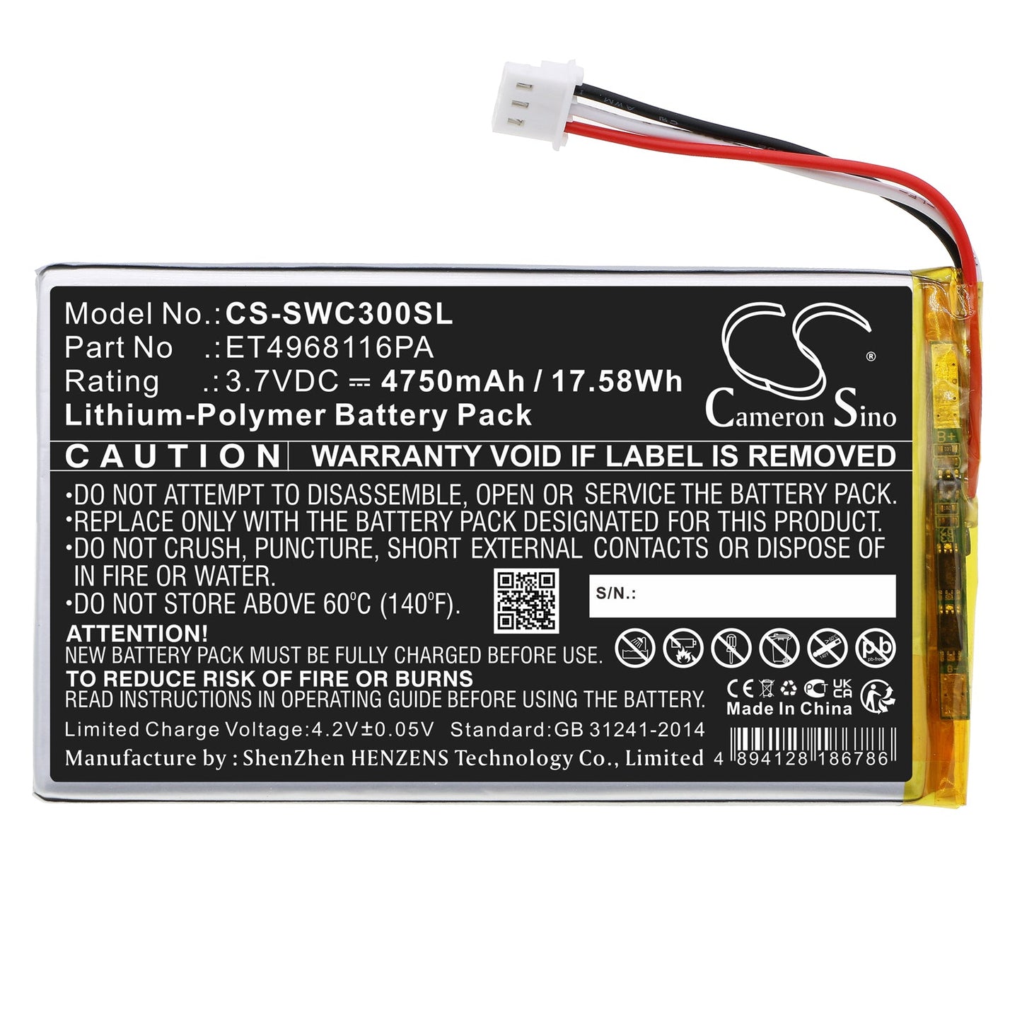Replacement Battery for Swing Caddie SC300 – GPS, Navigator – 4750mAh / 17.58Wh / 3.7V
