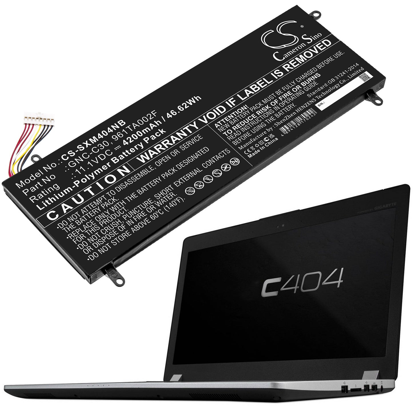Replacement Battery for Schenker XMG C404 – Notebook, Laptop – 4200mAh / 46.62Wh / 11.1V