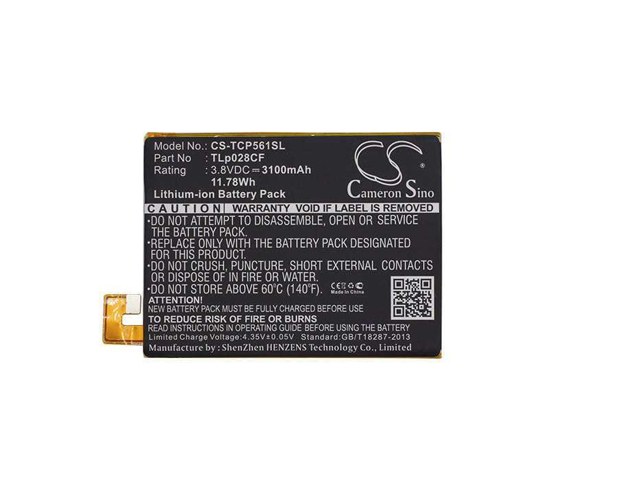 Replacement Battery for TCL P561U – Mobile, SmartPhone – 3100mAh / 11.78Wh / 3.8V
