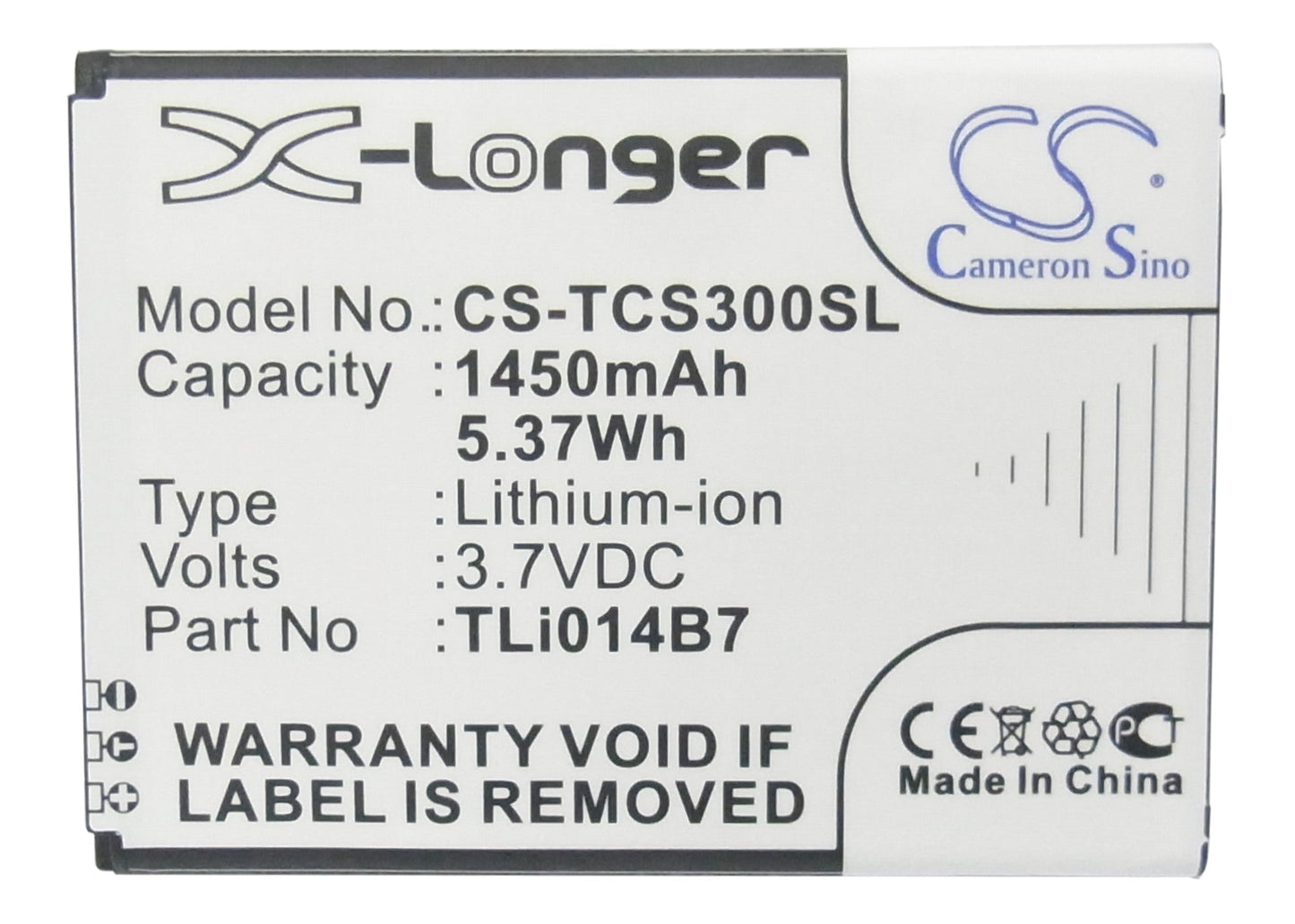 Replacement Battery for TCL E708 – Mobile, SmartPhone – 1450mAh / 5.37Wh / 3.7V