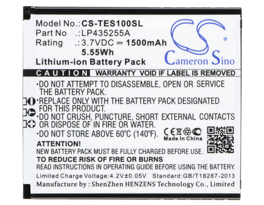 Replacement Battery for TELEFUNKEN Selfie TS1 – Mobile, SmartPhone – 1500mAh / 5.55Wh / 3.7V