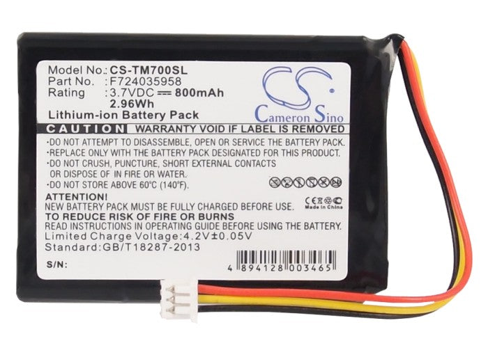 Replacement Battery for TomTom EDINBURGH – GPS, Navigator – 800mAh / 2.96Wh / 3.7V