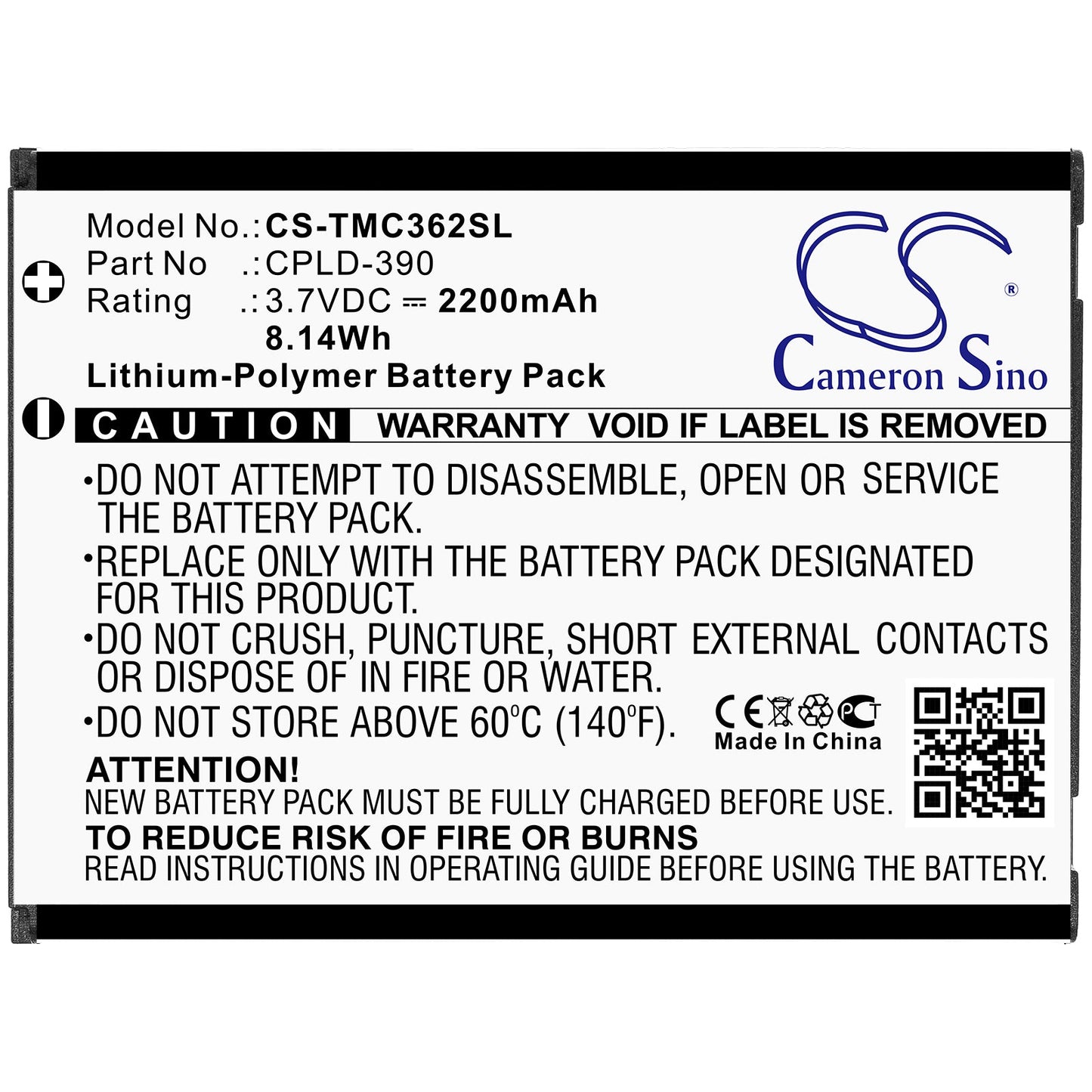 Replacement Battery for Coolpad Catalyst 3622A – Mobile, SmartPhone – 2200mAh / 8.14Wh / 3.7V