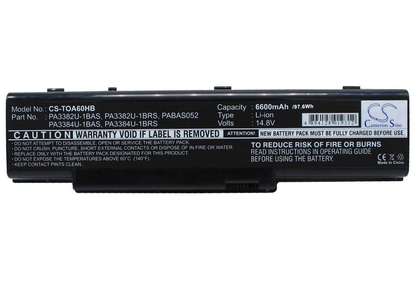 Replacement Battery for Toshiba Dynabook AW2 – Notebook, Laptop – 6600mAh / 14.8V