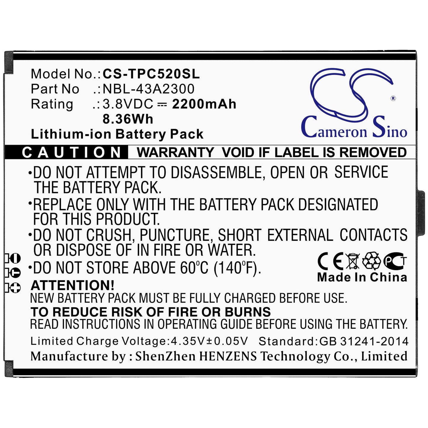 Replacement Battery for Neffos C5A – Mobile, SmartPhone – 2200mAh / 8.36Wh / 3.8V