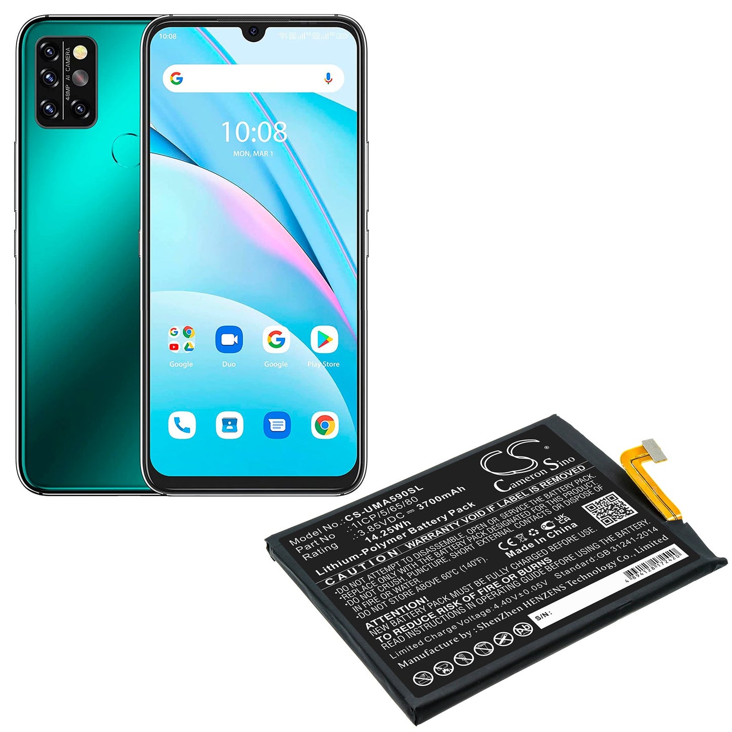 Replacement Battery for UMI UMIDIGI A9 Pro – Mobile, SmartPhone – 3700mAh / 14.25Wh / 3.85V