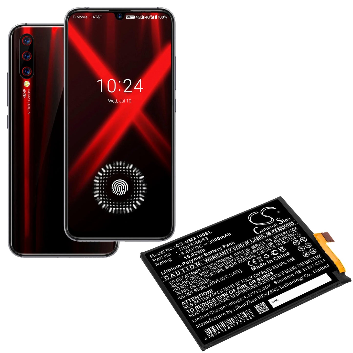 Replacement Battery for UMI UMIDIGI X – Mobile, SmartPhone – 3900mAh / 15.02Wh / 3.85V