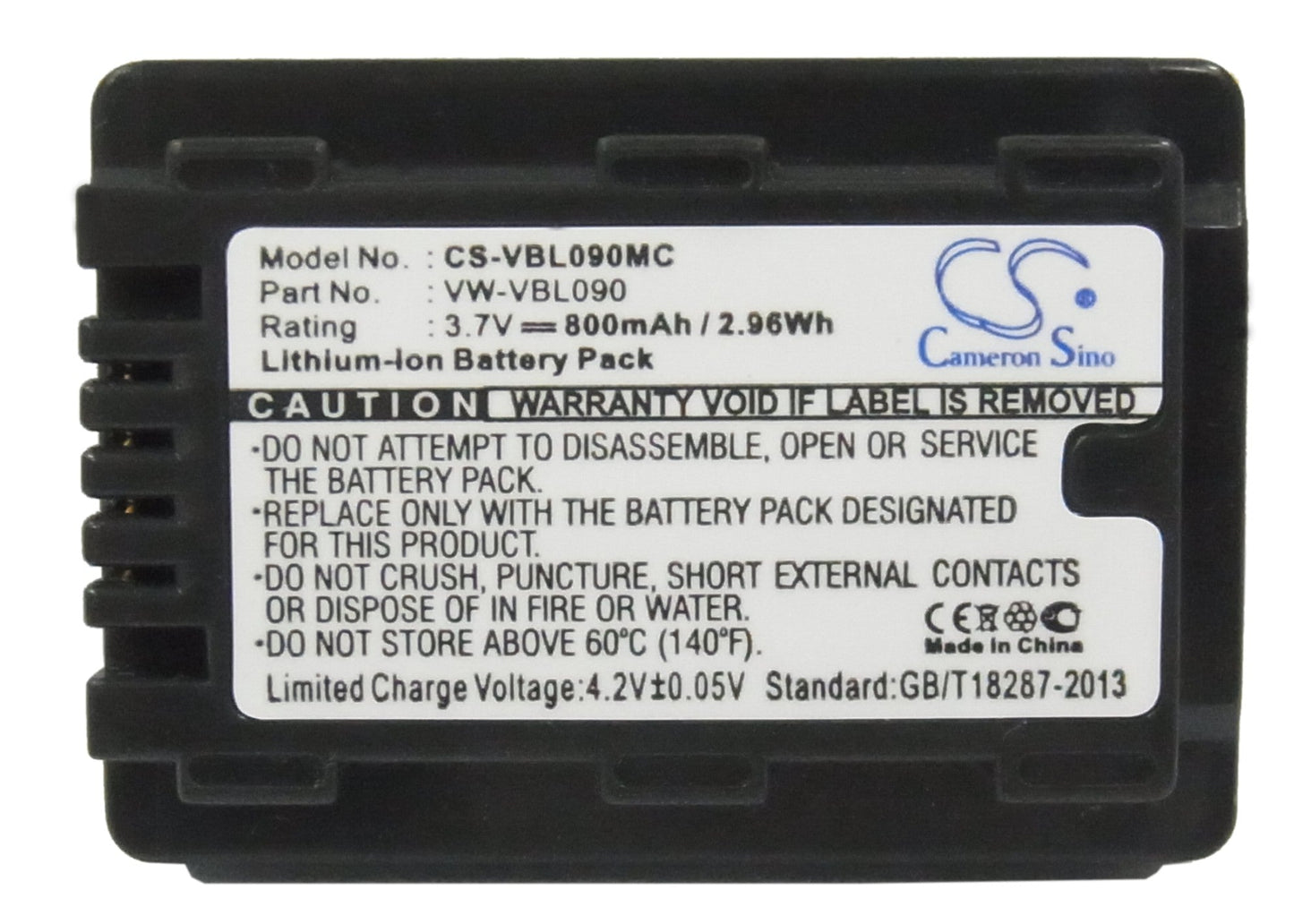 Replacement Battery for Panasonic HDC-HS60K – Camera – 800mAh / 2.96Wh / 3.7V