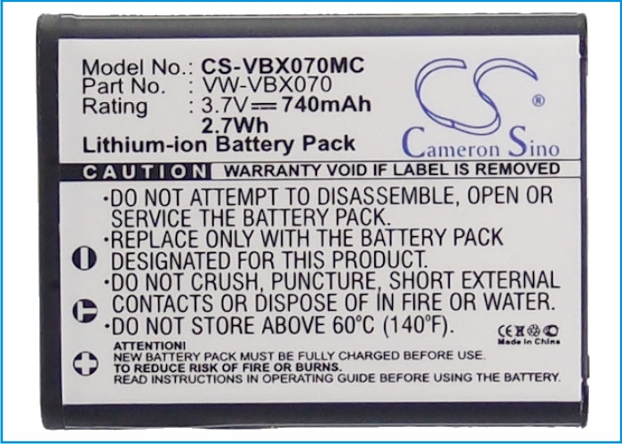 Replacement Battery for Panasonic HM-TA2 – Camera – 740mAh/2.7Wh / 3.7V