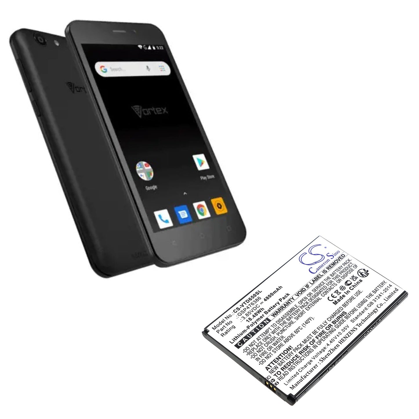 Replacement Battery for Vortex HD65 + – Mobile, SmartPhone – 4800mAh / 18.48Wh / 3.85V