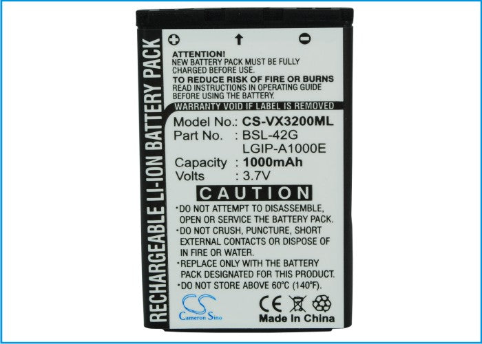 Replacement Battery for LG AX245 – Mobile, SmartPhone – 1000mAh / 3.70Wh / 3.7V